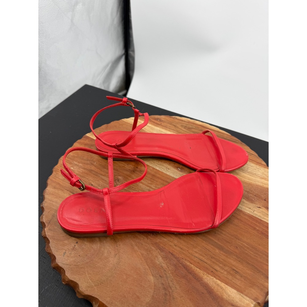 DOEN sartene Ankle Strap Flat Sandals 37 7 Red Leather Italian Minimalist